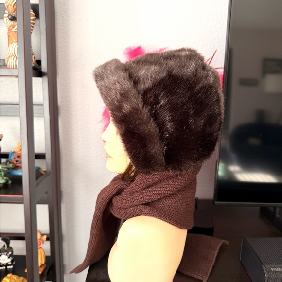 Vintage Brown Faux Fur Scarf Hat - Picture 5 of 6